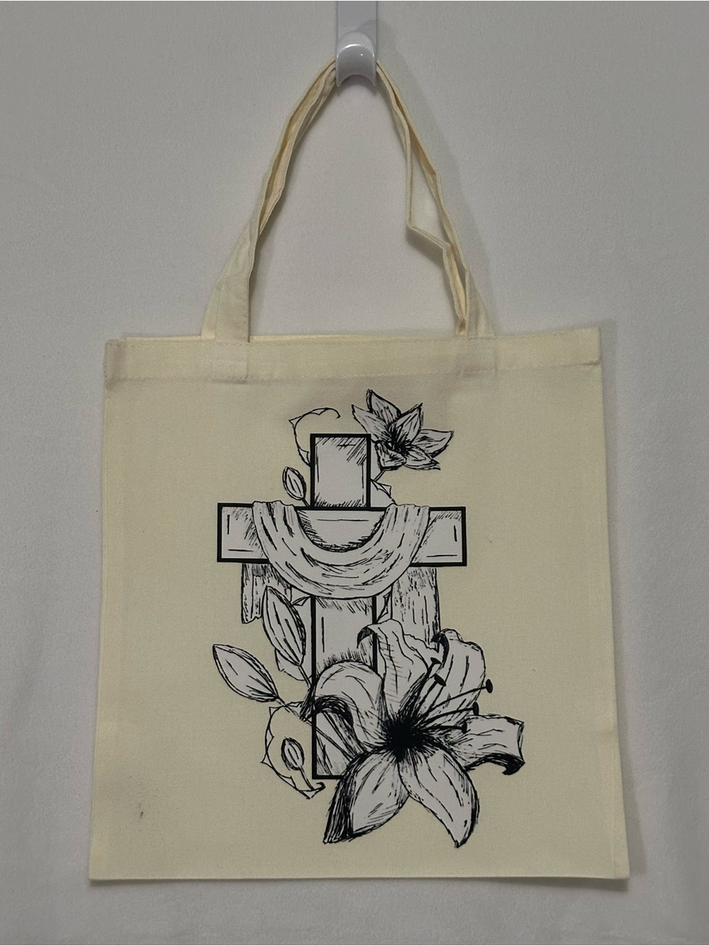 Christian Floral  Cross Canvas Tote Bag    Size 15” x 15”